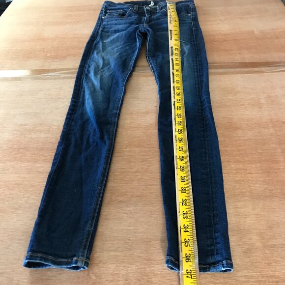 Rag & Bone High Rise Skinny Jeans Women 27 Blue Distressed Dark Wash Stretch - Picture 5 of 13